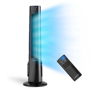 lot 35176 image: Lasko 38 4-Speed Hybrid Tower Fan with Timer  Remote Control  BlackSilver (Damage on the side)- Retail $88