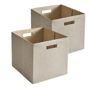 lot 35208 image: Better Homes & Gardens Fabric Cube Storage Bins (12.75 x 12.75), Toasted Almond Textured, 2 Pack