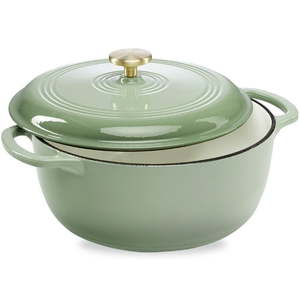 lot 35217 image: Best Choice Products 6 Quart Enamel Cast-Iron Dutch Oven Heavy-Duty Cookware w Dual Handles  Lid - Sage Green - Retail $60