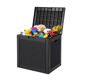 lot 35220 image: 31 Gallon Outdoor Storage Deck Box, Waterproof Resin Patio Storage Bin for Cushions & Tools, Lockable UV Resistant, Black