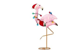 lot 35222 image: IndoorOutdoor Light-Up Flamingo Christmas Decoration with 40 LED Lights, Warm White and Multicolor, 33.5, by Holiday Time