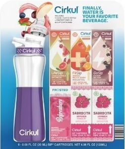 lot 35236 image: Cirkul 22 fl oz Plastic Bottle and Purple Chill Sleeve Value Pack with 6 Flavor Cartridges