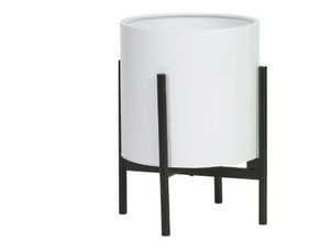lot 35248 image: Raya White Mid-Century Modern Indoor Metal Pot Planter with 4-Leg Metal Base (See Pics #4 and #5) - Retail $55