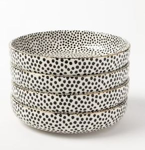 lot 35261 image: Thyme & Table Dot 4-Pack Ceramic Low Bowls Black and White