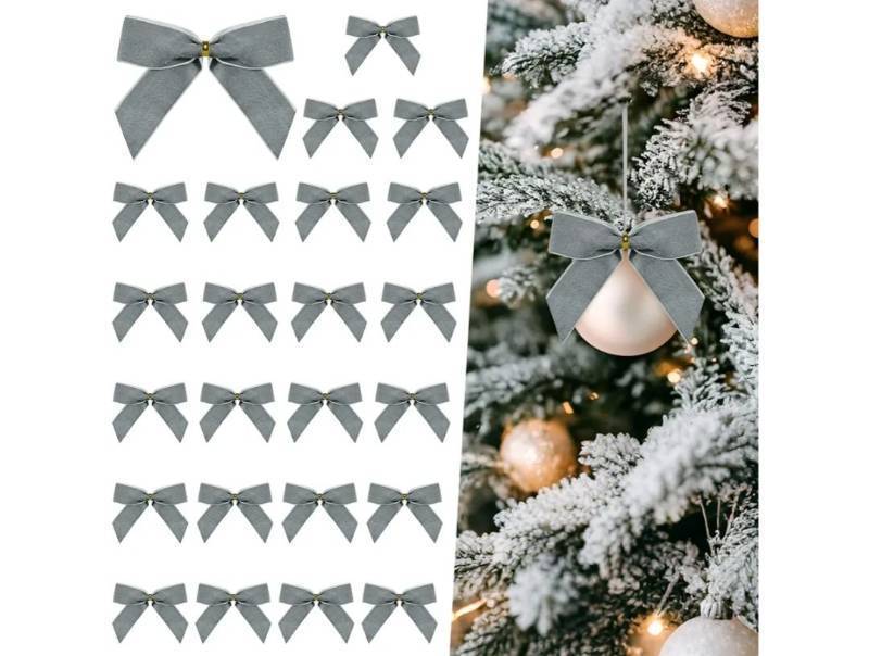 lot 7010 image: 24 Pcs Velvet Christmas Bows for Christmas Decor (Width of 1, 3.5 x 3.5 inch, Grey)