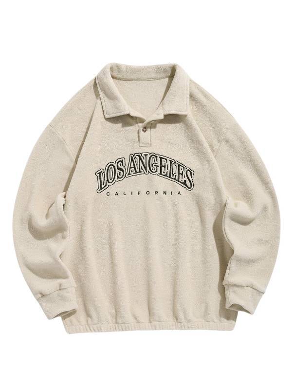 lot 7798 image: Mens Polar Fleece Sweatshirt Letter Embroidered Half Buttoned Stand Collar Pullover Sweatshirts -Size L