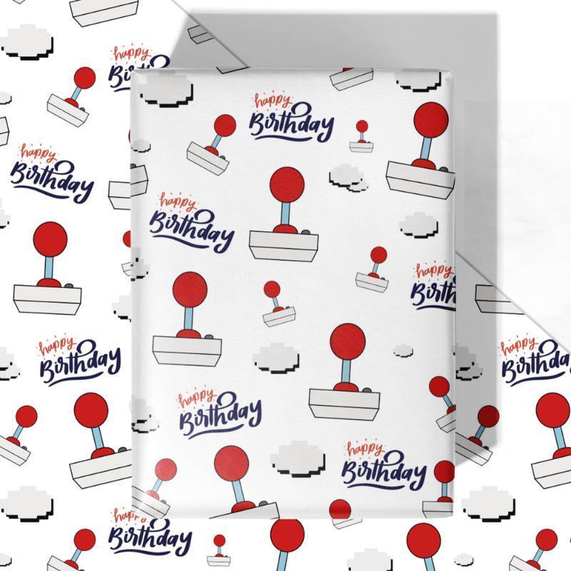 lot 7811 image: 2 Count of WRAPLULU White Gaming Birthday Wrapping Paper - 4 Jumbo Sheets, 28  40 Inches