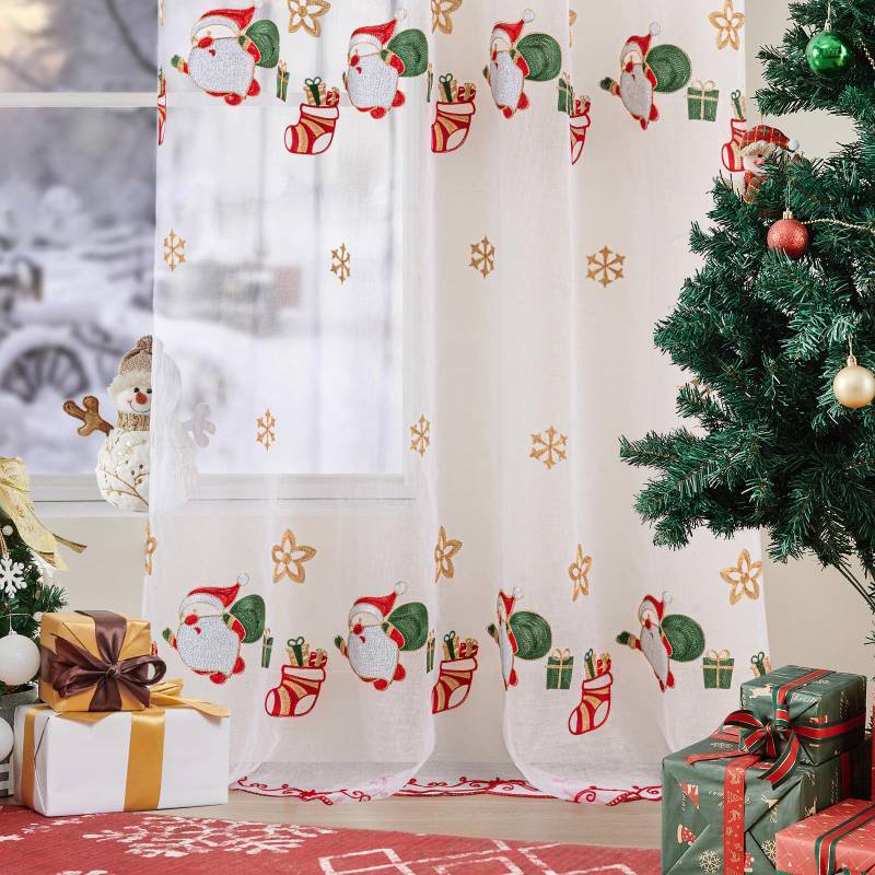 lot 7841 image: Christmas White Snowflake Sheer Curtains for Living Room 96 Inches Long Gold Snowflake Embroidered Sheer Curtains White Winter Christmas Drapes for Bedroom Xmas Holiday Decor Rod Pocket 2 Panels Set