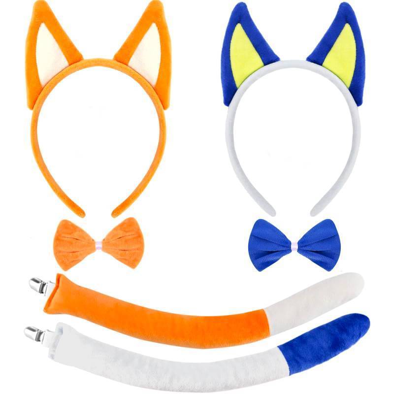 lot 7867 image: 2-Pack Costume Accessory Set Blue & Orange Ear Headbands, Clip-On Tails & Bow Ties