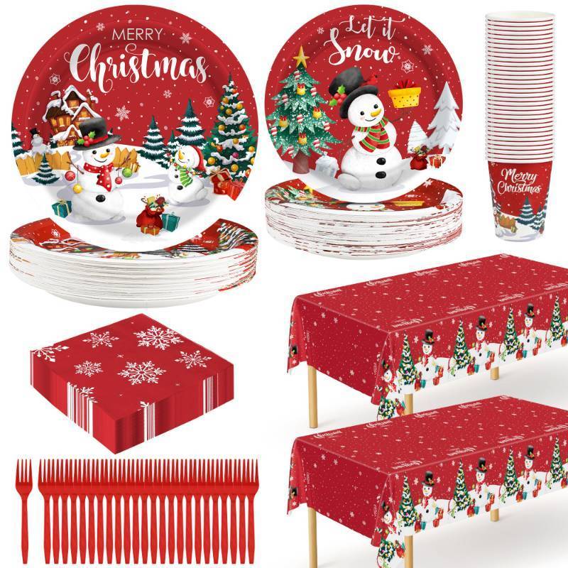 lot 32474 image: 30 Sets Christmas Paper Plates and Napkins Set