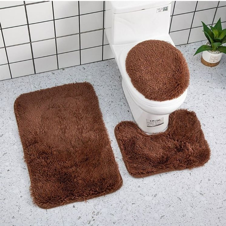 lot 13855 image: 3 Piece Bathroom Rug Set-Brown