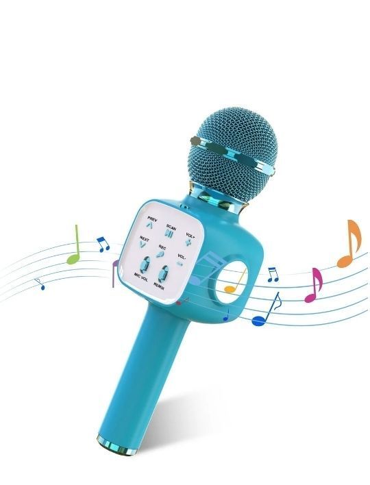 lot 13869 image: Wireless Karaoke Microphone with LED Lights - Portable Handheld Mic Speaker for Kids & Adults, Bluetooth Speaker, Recording Function, Blue