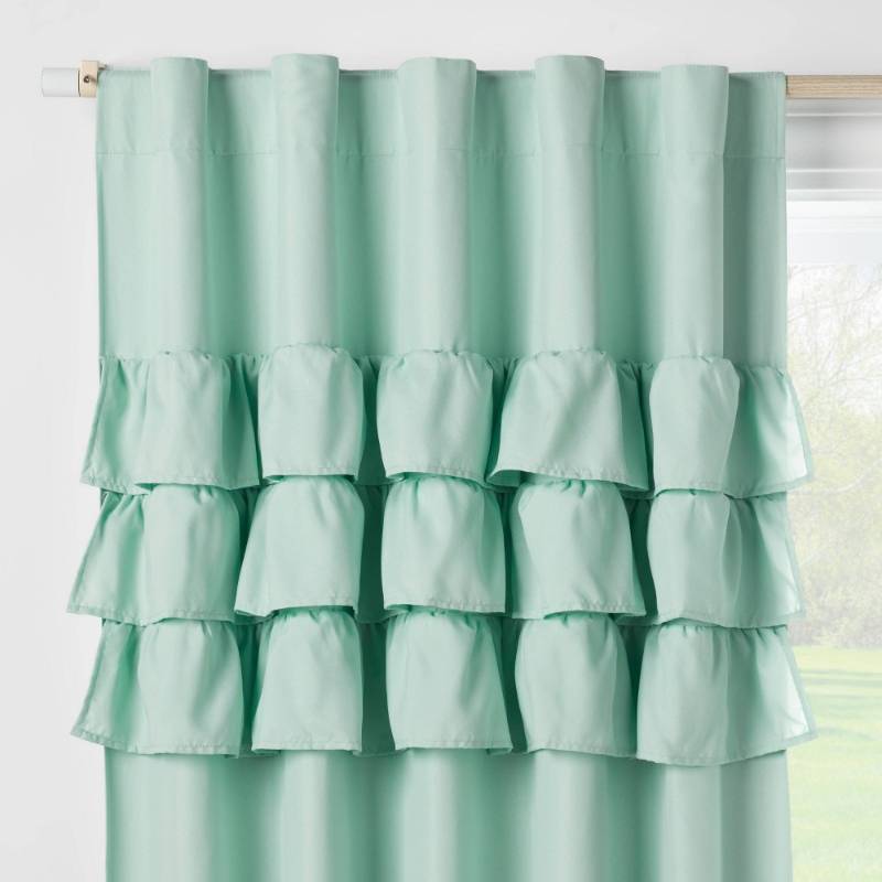 lot 15288 image: Ruffle Kids Blackout Window Curtain Panel Mint Green - Pillowfort