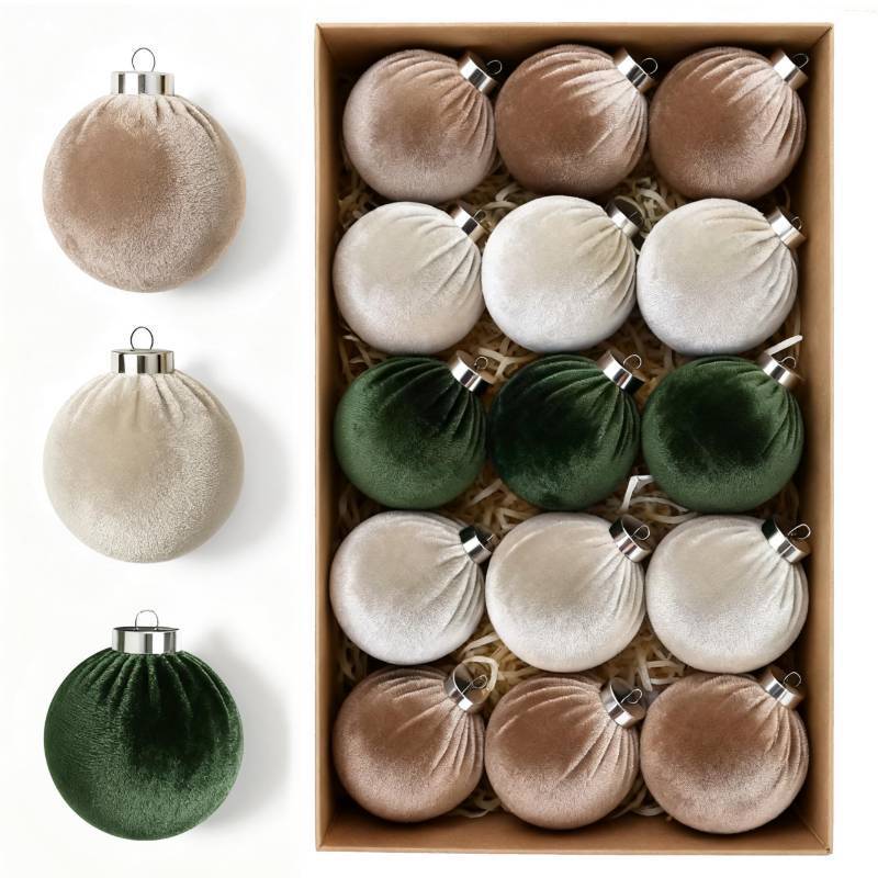 lot 32602 image: Christmas Tree Ornaments Velvet Balls 15 PCS - 3.15 Inches