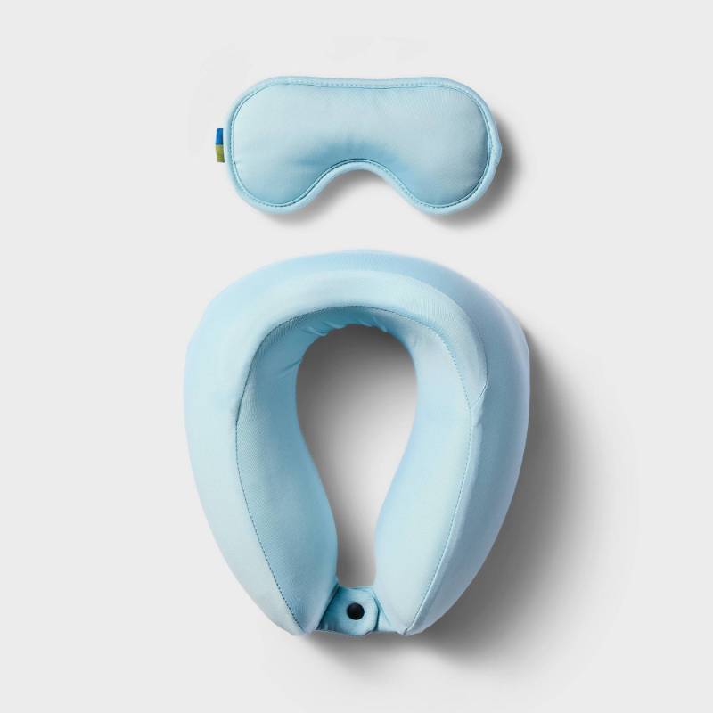 lot 15340 image: 2pc Set Neck Pillow and Eye Mask Muddy Aqua - Open Story