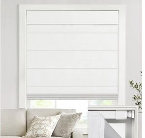 lot 15787 image: UNISHADES no Drill Cordless Roman Shades for Windows, 20 W  64 H - 100% Blackout - Linen - Mist White