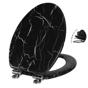 lot 15809 image: Angel Shield Marble Toilet Seat Durable Molded Wood with Quiet Close,Easy Clean Quick-Release Hinges (Elongated,Black Marble) - Retail $50