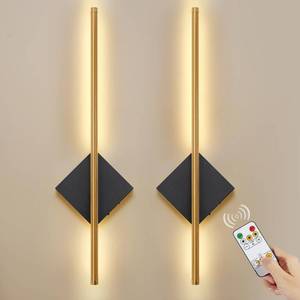 lot 15812 image: Battery Operated Wall Sconces Set of Two, Modern Sconces Wireless Cordless Rechargeable Light with Remote, Gold and Black Wall Lamp Dimmable Home Decor for Bedroom Living Room Hallway Timing 23.6 Inch