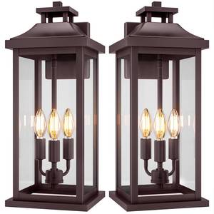 VenzBlomia 20" Oil Rubbed Bronze Outside Lighting for House 3-Light, 2 Pack Brown Large Vintage Outdoor Sconce Lights Porch Patio Lights Wall Mount, Waterproof Exterior Carriage Lamps, E12 - Retail: $160