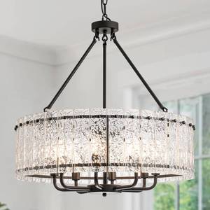 ANTILIYA Modern Round Black Crystal Glass Chandeliers for Dining Room,Luxury Water Ripple Glass Light Fixture Elegant Farmhouse Lighting for Kitchen Island Living Room Bedroom - Retail: $333