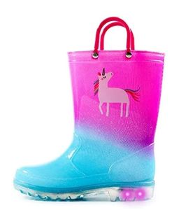 lot 33341 image: Kushyshoo Kids Blue Pink Unicorn Light up Rain Boot Size 1