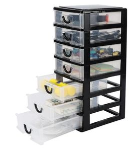 lot 33355 image: Small Plastic 7 Drawer Desktop Storage System, Mini Organizer Box, Storage Container(5X7X13), Black