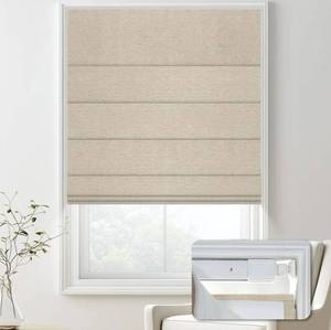 lot 33363 image: Doing-X No Drill Blackout Roman Shades for Indoor Windows, Cordless Roman Blinds, Linen No Tools Window Shader. Easy to Install WindowBlinds for Home Bedroom, Blackout-Oatmeal Grey, 34 W x 48 H