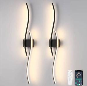 lot 33364 image: 2-Pack 39 Modern Black Hardwired LED Wall Sconces, App  Remote Control, Stepless Dimming 10 100%, 3000K 6000K CCT, Memory, for Living Room Hallway Staircase