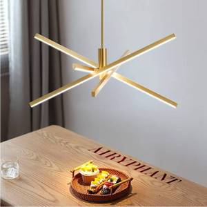 lot 34571 image: Gold Modern LED Chandelier, Dimmable 4 Lights Ceiling Pendant Lighting for Dining Room Living Room Kitchen Island Bedroom Foyer 3000K4000K5000K 3CCT Selective, 27.76in