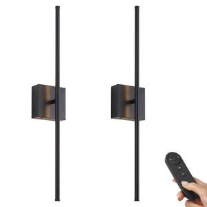 lot 34576 image: KARTOOSH 28.3 Inch Battery Operated Wall Sconces 3000K Warm White LED Wall Lights Remote Control Dimmable Set of Two 350°Rotate Wireless Lamps Home Decor for Living Room Hallway Bedroom, Black 2 Pack - Retail $77