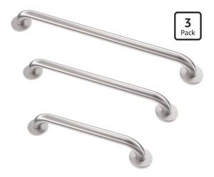 lot 34578 image: Grab Bar Bundle for ADA Compliance, Brushed Stainless Steel 1.5 Diameter 3-Piece Set (18, 36, 42) for Commercial Restrooms & Shower Safety Bars for Seniors