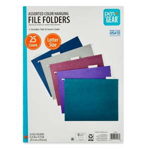 lot 35327 image: PenGear Hanging File Folders  Letter Size  15 Cut Tabs and Inserts  25 Count  Assorted Jewel Tone