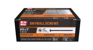 lot 35333 image: Grip-Rite #8 x 3 in. Phillips Bugle-Head Coarse Thread Sharp Point Drywall to Wood Screw 1 lb.