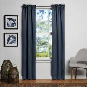 lot 35334 image: Mainstays Solid Blackout Curtain Panel Pair, Set of 2, Blue Cove, 30W x 84L