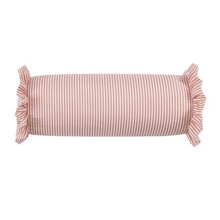 lot 6681 image: Pack of 2, Home Decor Collection 8 x 20 Pink Striped Ruffle Bolster Decorative Pillow