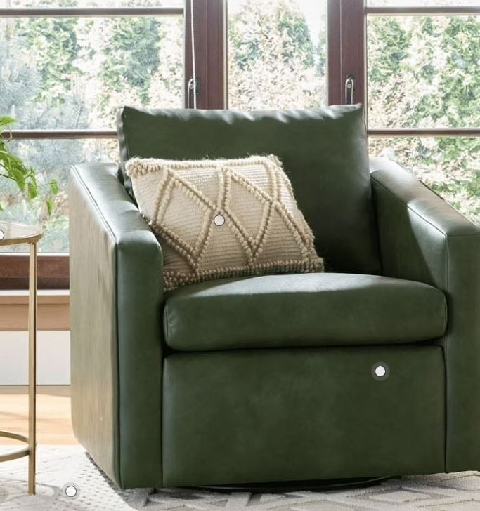 lot 6683 image: Better Homes & Gardens Steele Swivel Accent Chair, Olive Faux Leather - Retail $232
