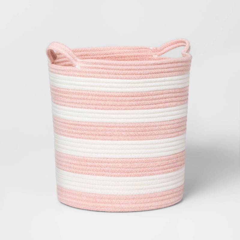 lot 15181 image: Medium Striped Coiled Kids Rope Basket Rose Pink - Pillowfort Toy & Storage Basket, Cotton, Polyester, Circular