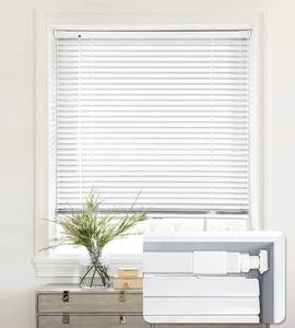 lot 15827 image: LazBlinds No Tools-No Drill 1 Aluminum Mini Blinds, Cordless Blinds for Indoor Windows, Light Filtering Horizontal Blinds and Shades for Window, White (25W x 64H)