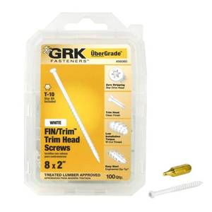 lot 15835 image: GRK Fasteners Finish & Trim Screw Heads, White 100 Count  (#8 x 2 in.)