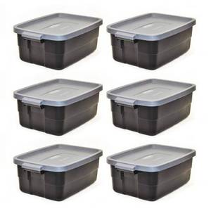 lot 15837 image: Rubbermaid Roughneck Tote 3 Gal Storage Container, BlackGray (6 Pack)