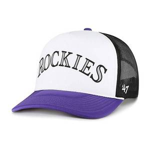 lot 33389 image: Mens 47 White Colorado Rockies Foam Front Script Trucker Snapback Hat