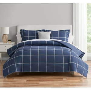 lot 34613 image: Mainstays Navy Windowpane 10 Piece Bed in a Bag Comforter Set with Sheets  King  - Retail $59