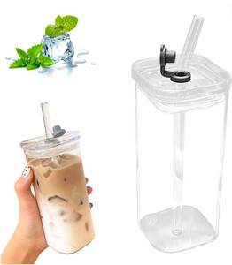 lot 34616 image: Drinking Glasses with Lids and Glass Straw Glass Cups, Iced Coffee Glasses, Cute iced Tea Glasses, Beer Glasses, Ideal for Coffee Bar Accessories, Aesthetic Gift