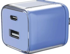 lot 34617 image: onn 32W Dual-Port USB-C & USB-A Wall Charger, Fast Charging, USB-IF Certified, Foldable Plug, Blue  Compatible with iPhone, iPad, AirPods, Samsung Galaxy, WORKS