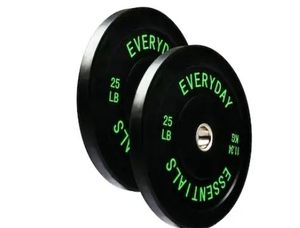lot 35378 image: Balancefrom Everyday Essentials Set of 2 Olympic Bumper Weight Plates Rubber Weights with Stainless-Steel Hubs Fits 2-Inch Barbell Bars Black
