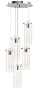 lot 35384 image: hykolity 5-Light Bubble Glass Pendant Light, 3CCT Dimmable LED Chandelier, Polished Nickel Modern Hanging Ceiling Light for Kitchen Island, Dining Room, Bedroom, ETL Listed (Damage to Glass)- Retail $122