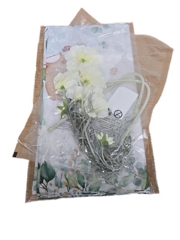 lot 9663 image: Baby Shower Gender Reveal Decorations Set- 3 Pack of 54 x 108 Table Cover and Silk Flowers 2 Pack