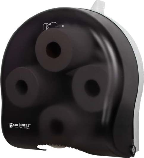 lot 2713 image: San Jamar Classic Carousel Tissue Dispenser with Biokleen Handle for Bathroom, Plastic, 1.5 Inch Core, Black - Retail $70