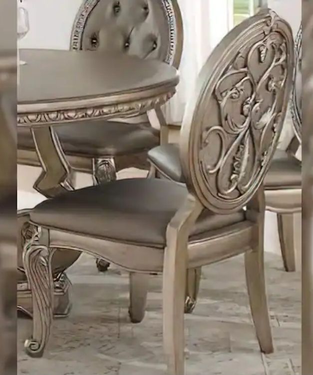 lot 1565 image: Northville PU and Antique Silver Tufted Side Chair (Set of 2) - Retail $457