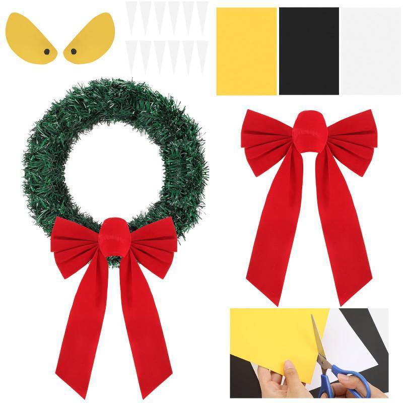 lot 7326 image: Christmas Wreaths with Red Velvet Bow Nightmare Wreath with Gothic Cardboard 16 Green Tinsel